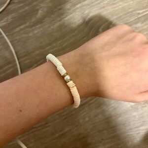 Delicate White and Pale Pink Beaded Stretch Bracelet